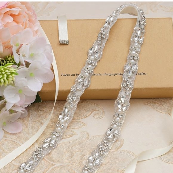 Wedding Fashion Belt Accessories - Wedding Bridesmaid Prom Belt Sash Rhinestone Pearl